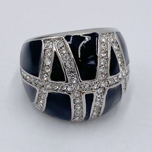 Enamel Statement Ring, Rhinestone Black Ring